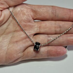 Lady Remington Silver Tone Black Enamel Floral Round Charm Necklace 16-19"